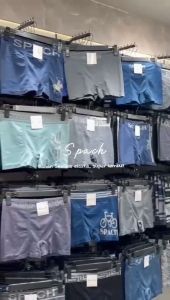 SPACH MEN M018 | 6 pcs Boxer Seamless Motif Garis Warna Random / Karet Melar / Tulisan Men