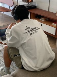 American High Street Casual Pure Cotton Long Sleeve T-Shirt Mens Spring Autumn Trendy Loose Base Shirt Heavyweight Top INS