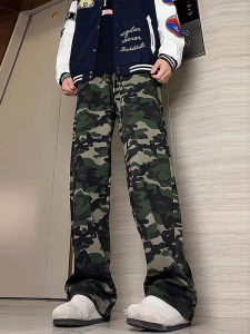 Quần Dài Nam Dáng Rộng Cạp Vừa Mùa Thu Quần Dài Thường Ngày Màu Xanh Lá Cây Phong Cách Mỹ Cổ Điển Quần Dài Ống Đứng Thẳng