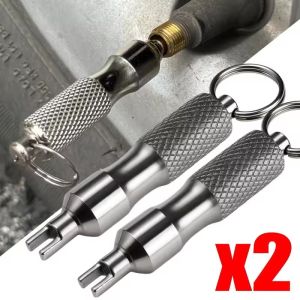 2PCS Universal Tire Repair Screwdriver Stainless Steel Antirust Tire Valve Wrench with Key Ring Tire Repair Tools for Car Motorcycle