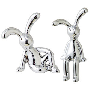 Cartoon Bunny Sculptures Modern Style Sitting Rabbit Ornament Silver Nordic Rabbit Statue Living Room Decoration