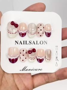 100% HANDMADE Artificial Nail Warm New Year Cats Eye short oval shape Phototpy Fake Nail Patch Press on Nails Reusable  with Free Glue
