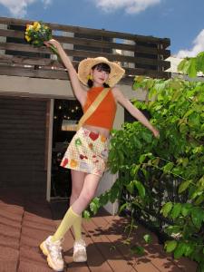 Váy Ngắn in Hình Trái Cây Màu Vàng Phong Cách Pháp Mới 2024 Cho Nữ Váy Ngắn Kẻ Caro Đa Năng Váy Ngắn Thiết Kế Độc Đáo Váy Ngắn Chữ A Chất Liệu Polyester