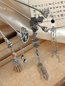 จี้ผมสไตล์จีนโบราณเงินสำหรับผู้หญิง เครื่องประดับผมสไตล์ปีใหม่ จี้ผมทรงหางม้าสุดหรูหรา จี้ผมทรงหางม้าสไตล์วินเทจ