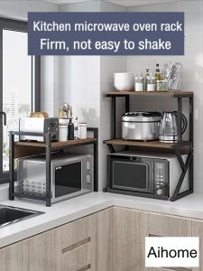 NINI Single/Double Layer Oven Rack K Leg Wooden Microwave Shelf Kitchen Storage Cooker Rack Dapur Organizer Rak Ketuhar