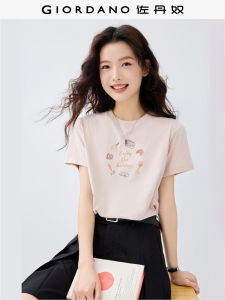 เสื้อยืดคอกลมแขนสั้นผ้าฝ้ายแท้พิมพ์ลาย Giordano สำหรับผู้หญิง เสื้อผ้าทำงานสไตล์ลำลอง ฤดูร้อน 2025 วัสดุอื่นๆ