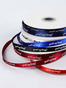 1CM Fine Silk Ribbon with English Alphabet for Flower Packaging Gift Box Baking Cake Decoration DIY Butterfly Knot