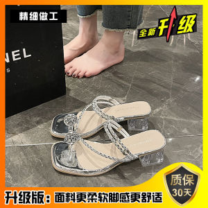 Two-Way Wear Diamond Toe Womens Sandals Fashionable Crystal Slip-On High Heels Fairy Tale Style Summer Open-Toe Shoes