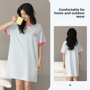 Miiow | Pure Cotton Short Sleeve Sleepwear Womens Style Summer New Cute Cartoon Print Home Clothes Nightgown Female Outerwear