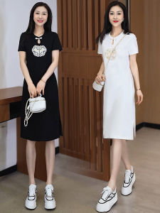 Elegant Short Sleeve Chinese Style Embroidered Qipao Dress Slimming Casual Mid-Length Skirt for Women Summer New Arrival