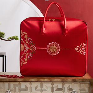 MONLEYTA | Wedding Cotton Quilt Storage Bag Red Satin Oxford Handheld Gift Box Set Of 4 Manlieta Brand PE Material