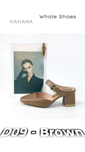 Dép Sục nữ (D09) Whaleshoes Gót 7cm Gót Vuông Quai Khóa Kim Loại Vàng Gold Thanh Lịch