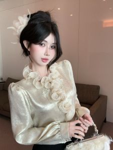 GUZILIAN | Áo Blouse Satin Tay Bồng Thiết Kế Thanh Lịch Pháp Độc Đáo Cao Cấp