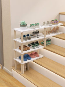 Staircase Multi-layer Shoe Rack Home Wall Mounted Simple Shoe Cabinet Easy to Assemble Wood Frame Structure Artistic Style