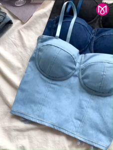 3 เสื้อครอปผ่านช่อง 1097 สียีนส์ ซึ่งมีเสื้อสายฟองน้ำในตัว รีดฟู 32 ชั่วโมง รุ่นสม็อคหลังลายลูกไม้ ที่ช่อง 1097