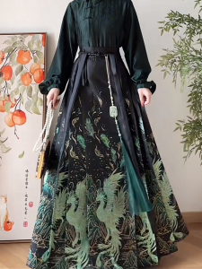 New Chinese Style Embroidered Gold Floral Blue Feather Horse Tailed Skirt Elegant Ming Dynasty Hanfu Daily Commute Womens Fashion