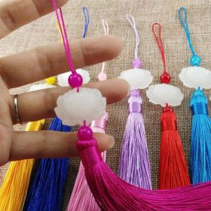 🔥Low Price🔥Chinese White Jade Lotus Flower Tassel Car Pendant Elegant Double-sided Jade Hanging Oranment New Year Clothing Home Decoration Gift