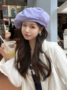 หมวกหมวกเบเร่ต์สีล้วนเรียบง่ายสไตล์เกาหลีแมทช์ลุคง่ายสำหรับฤดูใบไม้ผลิและฤดูใบไม้ร่วงของผู้หญิงหมวกทรงเมฆเล็กทำให้ใบหน้าดูเล็กหมวกจิตรกรลำลองแนวญี่ปุ่นอินเทรนด์
