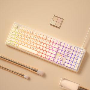 B．O．W | Beige Cosmetic Style Quiet Office Typing 3 Mode (Wired/Wireless/Bluetooth) Keyboard 108 keys