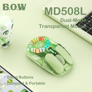 B.O.W | BOW MD508L Transparent Wireless Mouse 2.4G Bluetooth Dual Mode RGB Backlit Mute Click Type-C Rechargeable Ergonomic 1600DPI