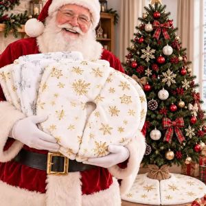 Váy cây thông Noel Sang Trọng 50Cm Lá vàng bạc Bông Tuyết In nền màu trắng Cho Cây Dưới Cửa Sổ thảm cho thú cưng Trang Trí Nội Thất