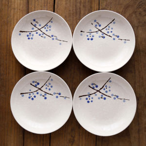 Japanese Style Ceramic Fruit Plate Deep Dish Snowflake Pattern Porcelain Dinnerware Set of 4 round Shape Adult Dinner Plate
