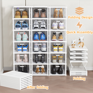 Folding shoe box without installation thickened and integrated transparent shoe cabinet storage box dustproof acrylic shoe rack