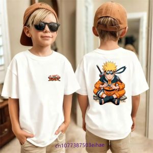 Bandai | Japanese Anime Naruto Boys Cotton T-shirt Graphic Short-Sleeved Sasuke Design Comic Merchandise Childrens Wear