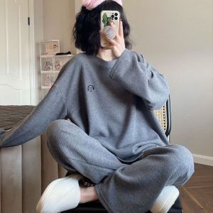 Casual Cotton Sleepwear Set for Women Spring Autumn Long Sleeve Loose Fit Home Clothes Comfortable Breathable Nightgown
