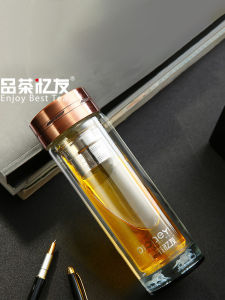 Thickened Double Layer Glass Cup Heat Resistant Portable Mens Tea Brewing Water Cup for Car And Home Use Transparent round Shape