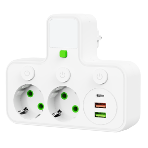 Ổ Điện EU Tích Hợp 4 Ổ Cắm AC 2 Cổng USB 1 Cổng Sạc Type-C Đèn Ngủ Bảo Vệ Quá Áp Tiêu Chuẩn Có Dây Nối Đất Dùng Cho Gia Đình
