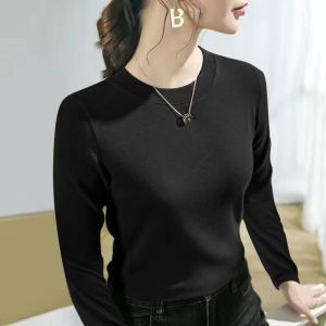 Stylish Long Sleeve Thermal T-Shirt Womens Slim Fit Korean Version Solid Color Autumn Winter Fashion Base Shirt Polyester Fiber