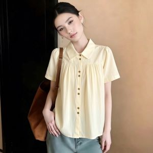 AIYITI | Plus Size Slimming Ruffle Collar Womens Short Sleeve Shirt