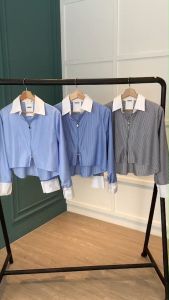 BL20980 Double Zipper Stripe Mix White Shirt