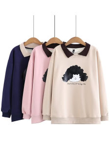 [ล้างสต๊อก] เสื้อสเวตเตอร์คอบัวบุขนกำมะหยี่ลายการ์ตูนสำหรับเด็กผู้หญิงชุดผู้หญิงไซส์ใหญ่เสื้อสวมหัวแขนยาวทรงหลวม xb2233