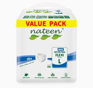 Nateen Flexi Maxi  Adult Pull-Ups – Large 44 " - 67"  Clothlike Backsheet Wetness Indicator Leak Guard Elastic Waistband & High Absorbency ( 10s )