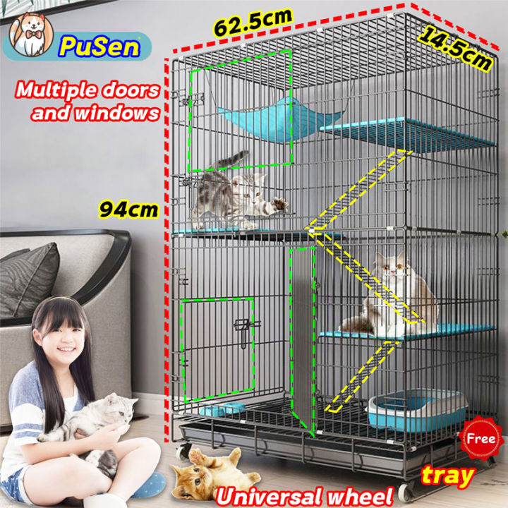🐾Manila in stock🐾PUSEN cat cage 4 Layer with Wheels cage for cat