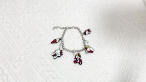 Sanrio | Cute Hello Kitty Themed Bracelet Zinc Alloy with Scooter & Strawberry Kitty Charms Silver Tone Adjustable Wristband Jewelry