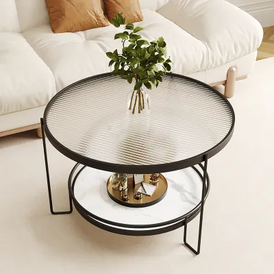 MUYUNGONG | Modern Round Coffee Table for Small Apartments Ins Style Tempered Glass Rock Plate