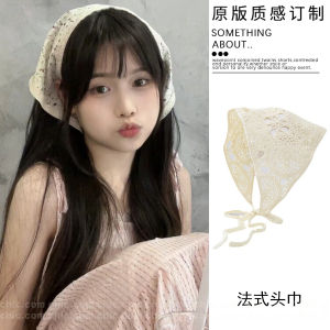 French Style Knitting Cut Out Headscarf Triangular Binder Female Pastoral Style Headband Hair Band Headband Silk Scarf Atmosphere Knitting Hair Towel