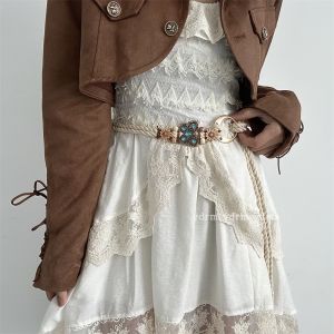 เข็มขัดผูกเอวไหมพรมสไตล์โบฮีเมียนเรโทรสำหรับผู้หญิง ดีไซน์รูปผีเสื้อ สายรัดเอวแบบยืดหยุ่น สไตล์ลำลอง แฟชั่นฤดูร้อน