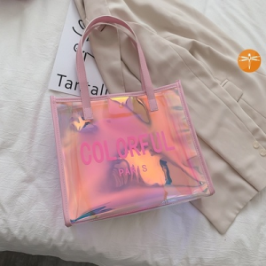 Laser Bag Handbag Laser Bag Womens Summer Jelly Short Trip Handbag Color PVC Transparent Womens Bag