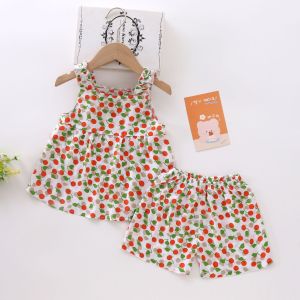 Bộ Đồ Ngủ Mùa Hè Cho Bé Gái Bằng Cotton Lụa Cotton Polyester Bộ Đồ Ngủ Cotton Lụa Ngắn Thời Trang Cho Trẻ Em Mặc Ở Nhà