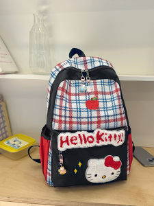 Large Capacity American Retro Cat Bone Plaid Canvas Millennium Y2K Backpack Student Bookbag Youthful Summer Campus Bag