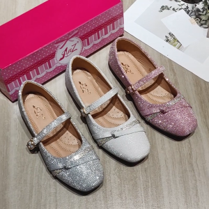 Kids Fashion Doll Flat shoes Sandal Square Toe With Shining Glitter Design