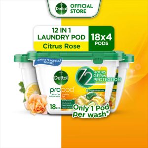[VALUE BUNDLE] Dettol All in One Laundry Detergent Capsules 72s (18x4) Pods Citrus Rose Powerful Laundry Detergent Capsules with Stain Remover for Clothes (Bundle of 4)