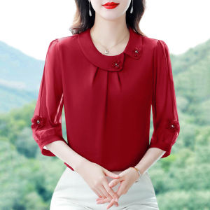 DAIXIANGFEIZI | Áo Blouse Voan Satin Elegance 3/4 Tay