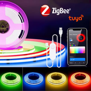 ZigBee Smart Tuya COB LED Strip Alexa Lights USB 5V Dimmable W/WW/RGB Neon Tape With LED Controller Home Room Bedroom Decoration