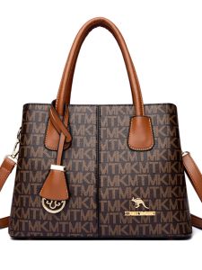 Leather Handbag Womens Large Capacity Single Shoulder Slant Crossbody Bag Fashionable Versatile Middle-Aged Mother Bag