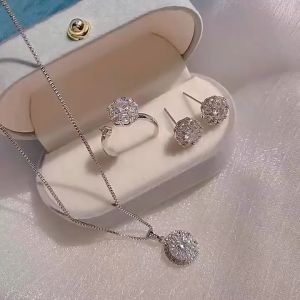 LUBIK Jewelry Hearts and Arrows Zircon Earrings Necklaces Bracelets Rings Four-piece Bride Wedding Engagement